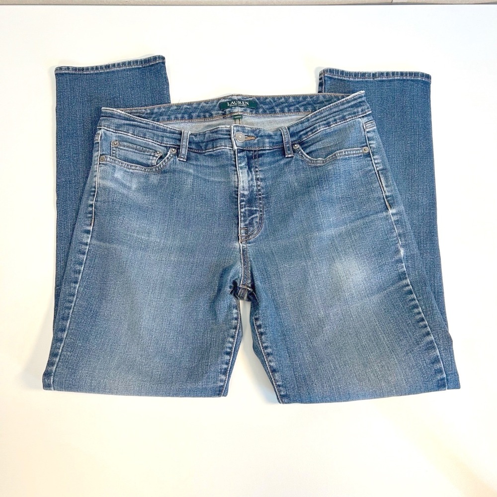 lrl ralph lauren denim modern straight curvy blue jeans women's 12 medium wash - Picture 2 of 12